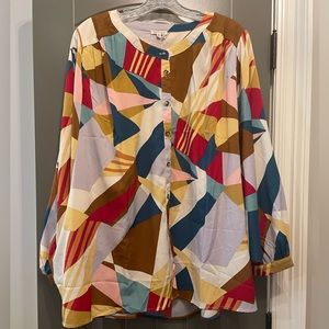 JODIFL geometric button down blouse- BRAND NEW WITH TAGS , 2x